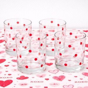 Target Bullseye Playground Valentines Day SET OF 4 Red Polka Dot Glass Drinkware